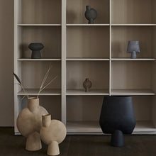 Load image into Gallery viewer, Ceramic neutral coloured vases on a bookshelf
